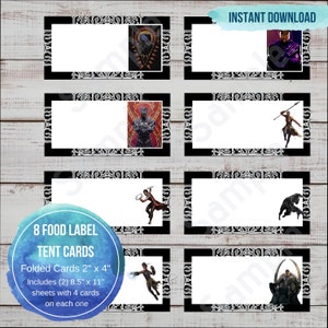 Black Panther Voedseltent Label,Black Panther Voedsellabel,Black Panther Voedselkaarten,Voedseletiket,Black Panther Voedsellabel,Opvouwbare Buffettafelkaart