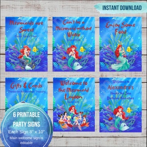Kleine Meerjungfrau Party Zeichen Packs, Geburtstag Party Zeichen, druckbare Zeichen, Meerjungfrau Geburtstagsparty, Mädchen Geburtstag, Ariel Party Thema, Instant Download