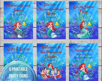 Paquetes de signos de fiesta de la Sirenita, signo de fiesta de cumpleaños, signo imprimible, fiesta de cumpleaños de la sirena, cumpleaños de las niñas, tema de la fiesta de Ariel, descarga instantánea