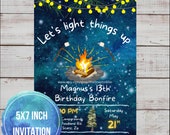 Bonfire Birthday 5x7 Invitation, 13th Birthday Invitation, Bonfire Party, B-day Invitations, Blue Invite, EDITABLE, INSTANT DOWNLOAD,5x7