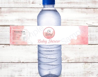 Blush Baby Shower Bottle Label, Water Bottle Label, Baby Shower, Oh baby, Its a Girl!, Printable Labels, WARIDI
