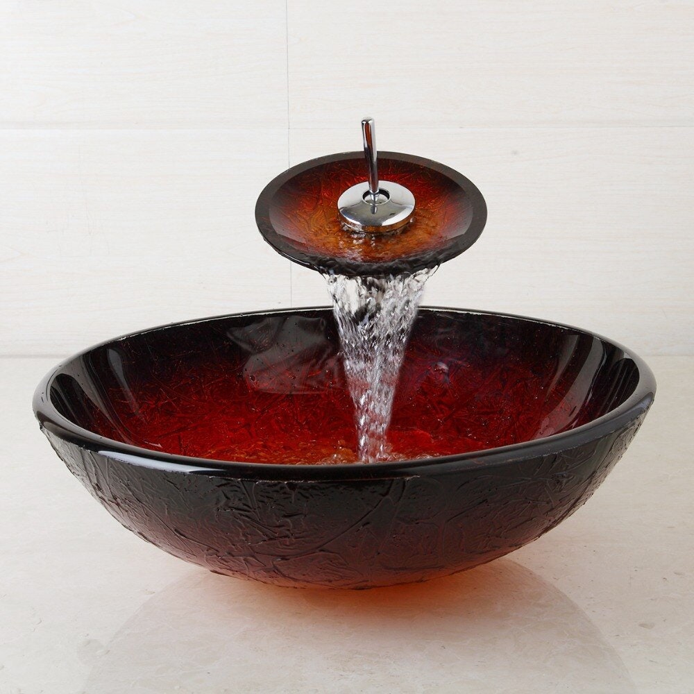 Lavabo del recipiente del baño con el grifo de la cascada set | Etsy