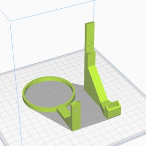 May include: Two 3D printed green plastic wall mounts. One mount is a circular ring with a small rectangular base. The other mount is a tall, rectangular shape with a small rectangular base.