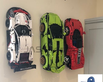 Support mural vertical imprimé en 3D pour Technic Supercar - Peugeot 24H, Chiron, Sian, 911 GT3, RSR, F1 McLaren, Ferrari Daytona, F488,