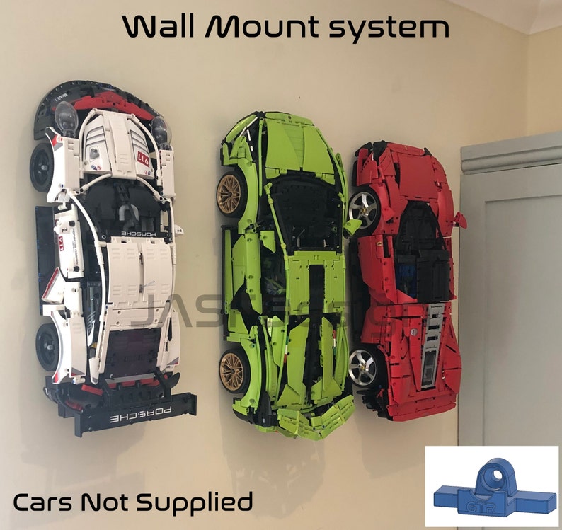 3D Printed Vertical Wall Mount for Technic Supercar Peugeot 24H, Chiron, Sian, 911 GT3, RSR, F1 McLaren, Ferrari Daytona, F488, image 1