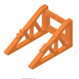 Puede incluir: Soporte naranja impreso en 3D con dise&ntilde;o geom&eacute;trico. El soporte tiene un marco rectangular con soportes triangulares y una base en forma de U. El dise&ntilde;o incluye secciones recortadas para reducir el peso.