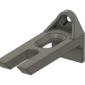 May include: A grey metal bracket with two slots and a round hole. The bracket is designed to be mounted to a wall or other surface.