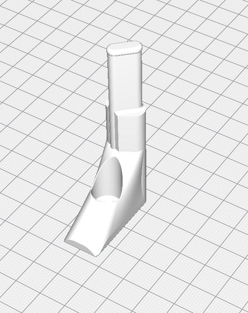 May include: White plastic corner shelf bracket with a rounded top and a hole in the center.
