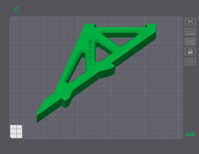 Puede incluir: Un objeto de pl&aacute;stico verde en forma de tri&aacute;ngulo impreso en 3D con el texto "K-118 HC-5.500" impreso en el lateral.