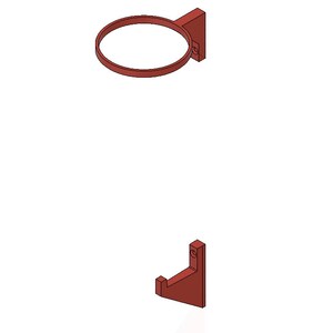 May include: Two wall-mounted hooks made of brown plastic. The top hook is a circular ring, and the bottom hook is a single hook with a triangular base.