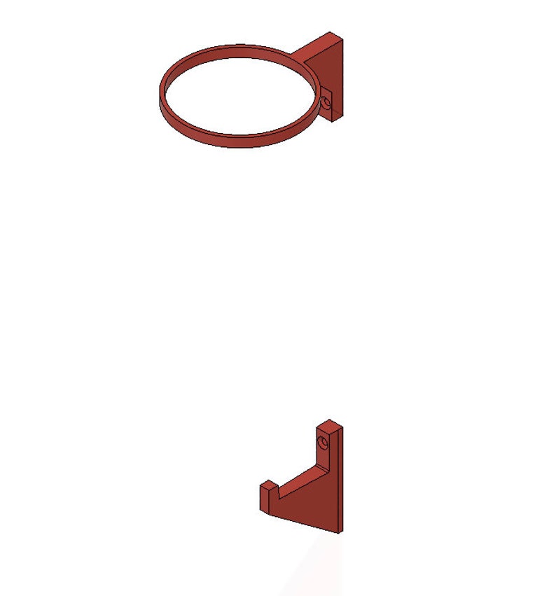 May include: Two wall-mounted hooks made of brown plastic. The top hook is a circular ring, and the bottom hook is a single hook with a triangular base.