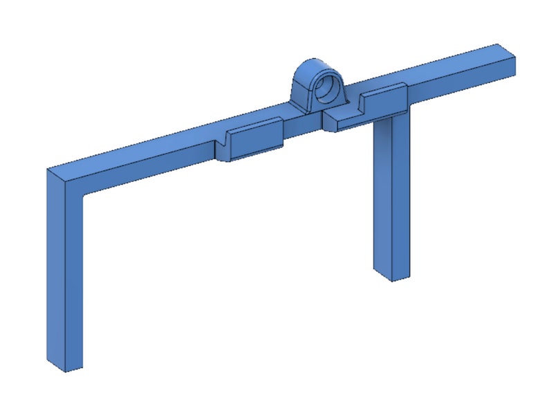 Puede incluir: Un marco de metal azul claro con un peque&ntilde;o agujero redondo en la parte superior. El marco tiene forma de T con una barra horizontal y una barra vertical.