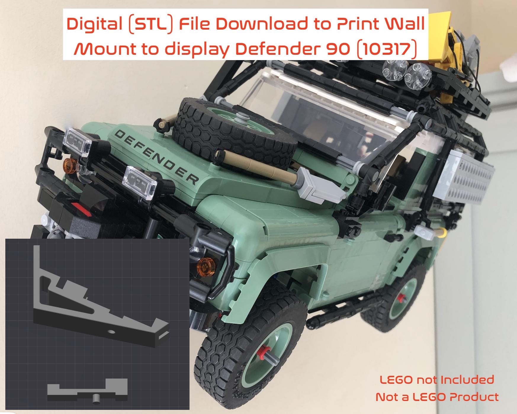 Land Rover Defender 90 (10317) Wall Mount STL Files (digital
