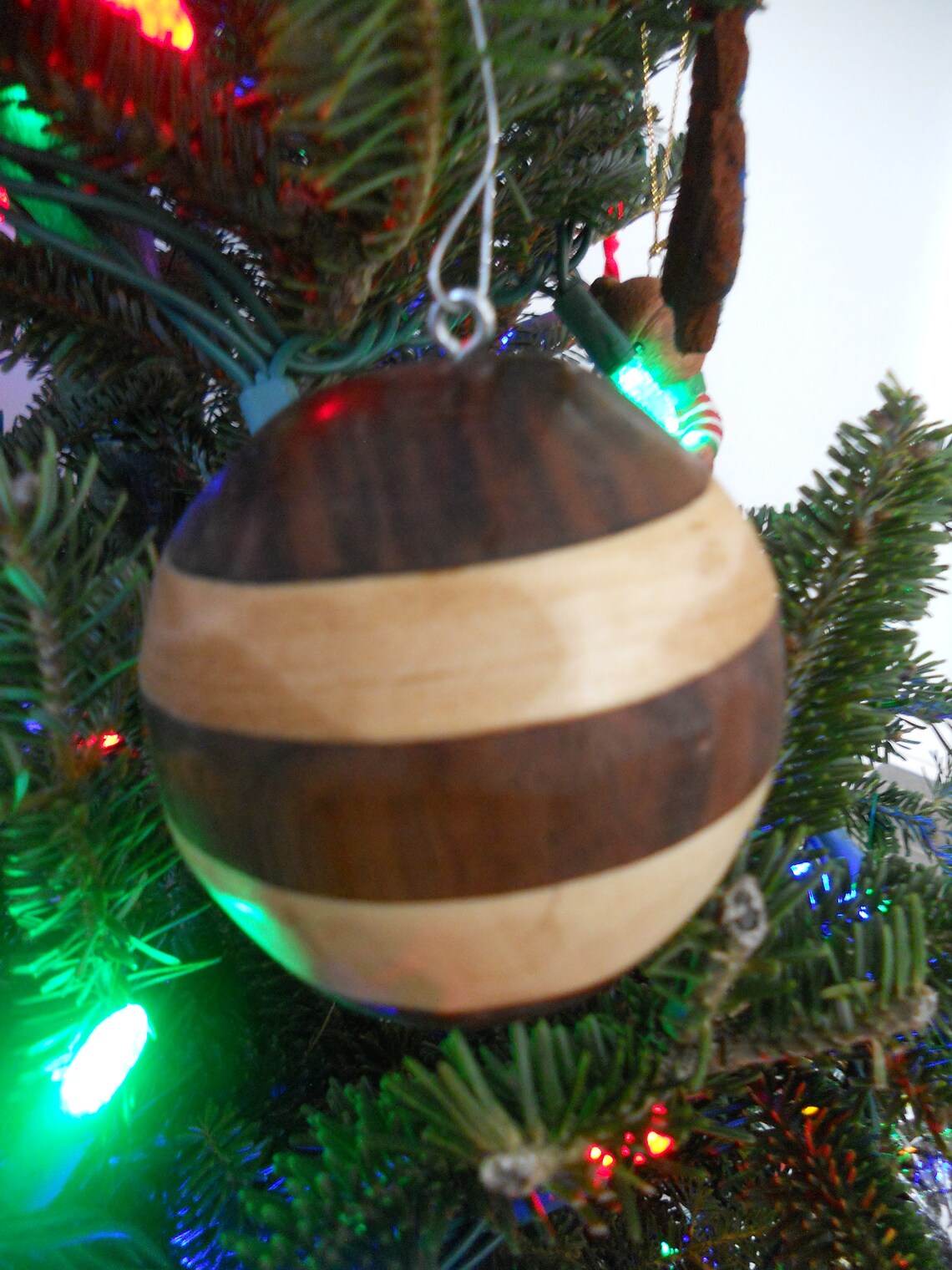 Wooden Christmas Ball Ornament Handcrafted Etsy
