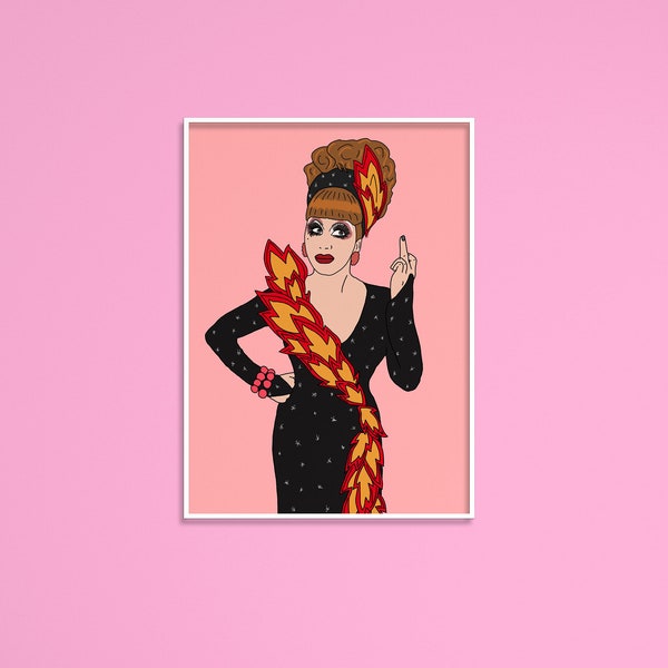 Bianca Del Rio Drag Race Print / RuPauls Drag Race / Pop Culture Icon Home Decor / Pink Feminist Queer Illustration / A4 & A5 / LGBTQ+