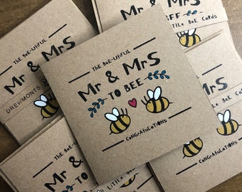 Bee Card, Engagement Card, The Bee-utiful Mr and Mrs to Bee, Eco Friendly Handcrafted, Drewmonts Little Bee Cards, No Plastic.