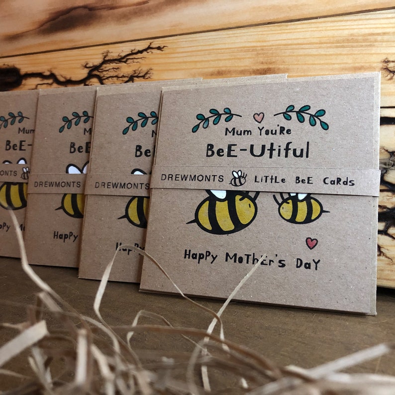 Bee Card, Mother's Day, Mum you're Bee-utiful Happy Mother's Day, Eco Friendly Handcrafted, Drewmonts Little Bee Cards, No Plastic. image 3