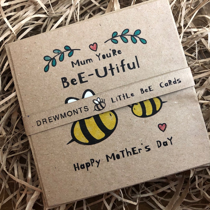 Bee Card, Mother's Day, Mum you're Bee-utiful Happy Mother's Day, Eco Friendly Handcrafted, Drewmonts Little Bee Cards, No Plastic. image 5