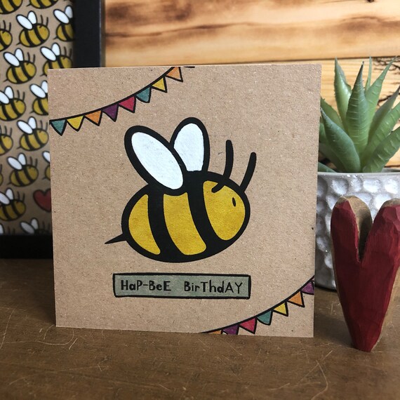 Handcrafted Bee Birthday Card: Eco-Friendly Kraft Card