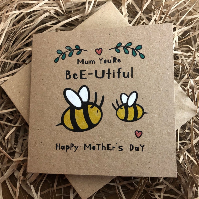 Bee Card, Mother's Day, Mum you're Bee-utiful Happy Mother's Day, Eco Friendly Handcrafted, Drewmonts Little Bee Cards, No Plastic. image 4