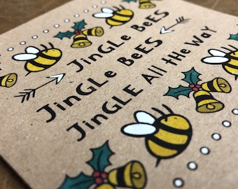 Handcrafted Christmas Bee Card: Jingle Bees, Eco-Friendly Kraft Card
