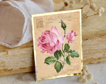 Carte Postale Vintage French Pink Rose Botanical Tags - Digital Download