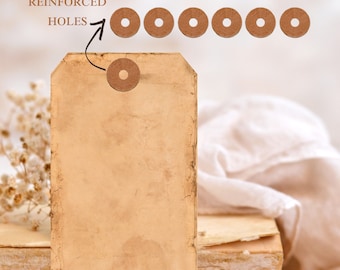 Vintage Distressed Large Blank Tags with Brown Reinforced Holes | 6 tags + 12 (brown and colored) reinforced holes - Digital Download