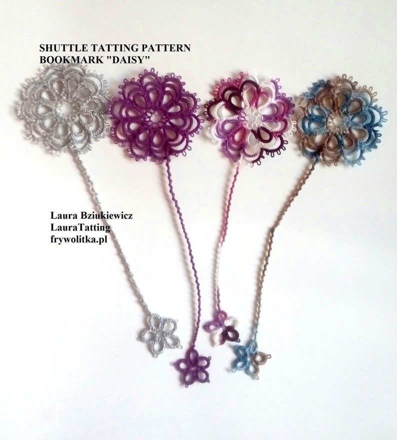 Shuttle tatting pattern DAISY bookmark by Etsy