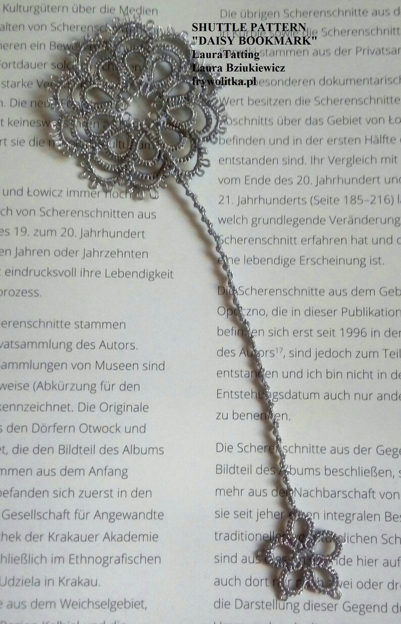 Shuttle tatting pattern DAISY bookmark by Etsy
