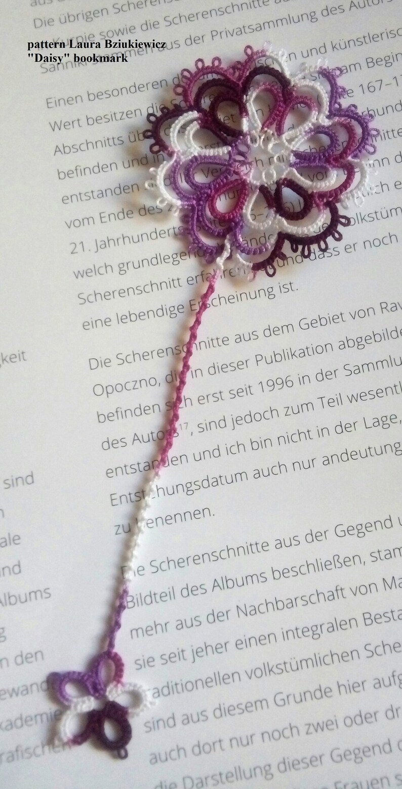 Shuttle tatting pattern DAISY bookmark by Etsy