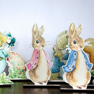 Set of 7 Peter Rabbit & Friends Figures | Wooden Peter Rabbit Centerpiece | Beatrix Potter Wooden Figure Christening Decoration