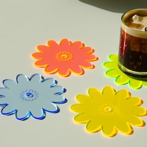 Posavasos de cocina Maximalist Juego de 4 posavasos retro de neón para una decoración colorida del hogar Posavasos acrílicos fluorescentes imagen 2