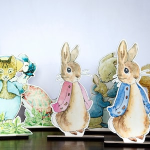Peter Rabbit & Friends Figures / Ritagli di legno di Peter Rabbit / Decorazione per battesimo di Beatrix Potter in legno / Decorazione per compleanno