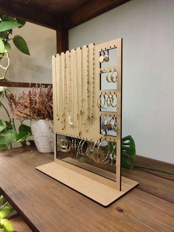 Rubber Wood Beveled Ring Display Stand Earring Stud Storage - Temu