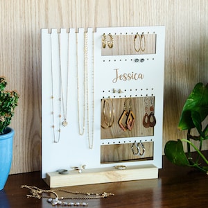 Opberger ketting en oorbellen | Sieradenopberger | Gepersonaliseerde sieradenstandaard | Cadeaus voor haar | Dochtercadeau voor kamer