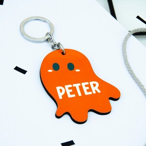 Halloween Korb Tags | Namensschilder aus Holz | Geist-Halloween-Korb | Halloween Geschenke für Kinder | Personalisierte Namensschild | Süßer Halloween Anhänger