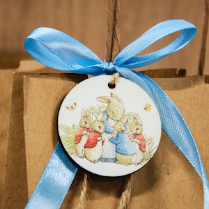 Etichette per bomboniere Peter Rabbit - Etichette regalo Beatrix Potter - Set di 10 etichette in legno per baby shower, feste ed eventi
