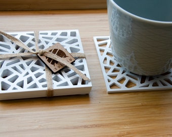 Geometric Acrylic Coasters Set | Laser Cut, Modern Housewarming