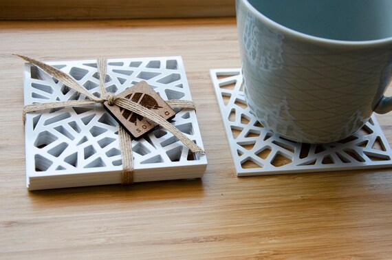 Geometric Acrylic Coasters Set | Laser Cut, Modern Housewarming