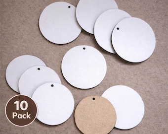 Sublimation Wooden Circle Blanks Pack of 10 | White Coated Wood Discs | DIY Craft Supplies | Ornament Blanks | Name Tags | Custom Projects