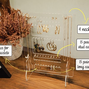 Jewellery Stand | Necklaces and earrings organizer | Clear Acrylic earring organizer | Jewelry Display | Bracelet organizer