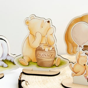 Winnie The Pooh Figures | Pack of 10 Wooden Winnie The Pooh Centerpiece Cutouts | Winnie Christening Decoration | Birthday Decoration