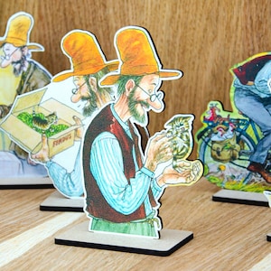 Pettson und Findus Figuren 8er Set | Petterson und Findus Tischdekoration Ausschnitte | Pettson und Findus Holzfiguren Taufdeko