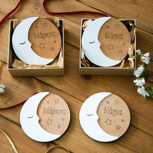 Personalisierter Mond Magnet aus Holz - Name Taufgeschenke - Luna Geschenke