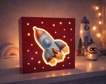 Personalized Kids Night Light Box | Wooden LED Nursery Lamp | Custom Name Light | Baby Room Decor | Gift for Children