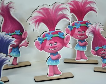 Set of 6 Wooden centerpieces | Whimsical Troll Figurine Party Decor | Fantasy Birthday Table Decoration | Colorful Event Display Figure
