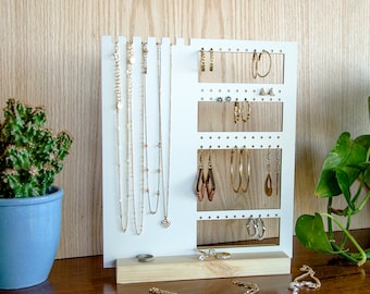 Jewelry Organizer Stand | Personalized Earring & Necklace Holder | Jewelry Display with Pine Base | Gift for Her