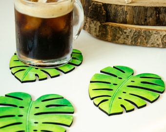 Tropical Monstera Coasters Set - Vibrant Botanical Drink Coasters - Perfect for Summer Entertaining