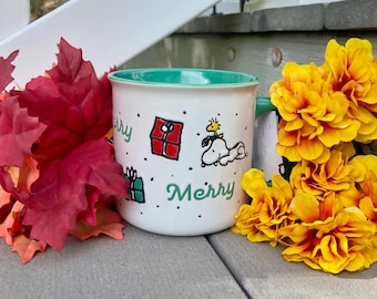 Adorable Snoopy & Woodstock Merry Peanuts Mug | Coffee Mug | Tea Mug