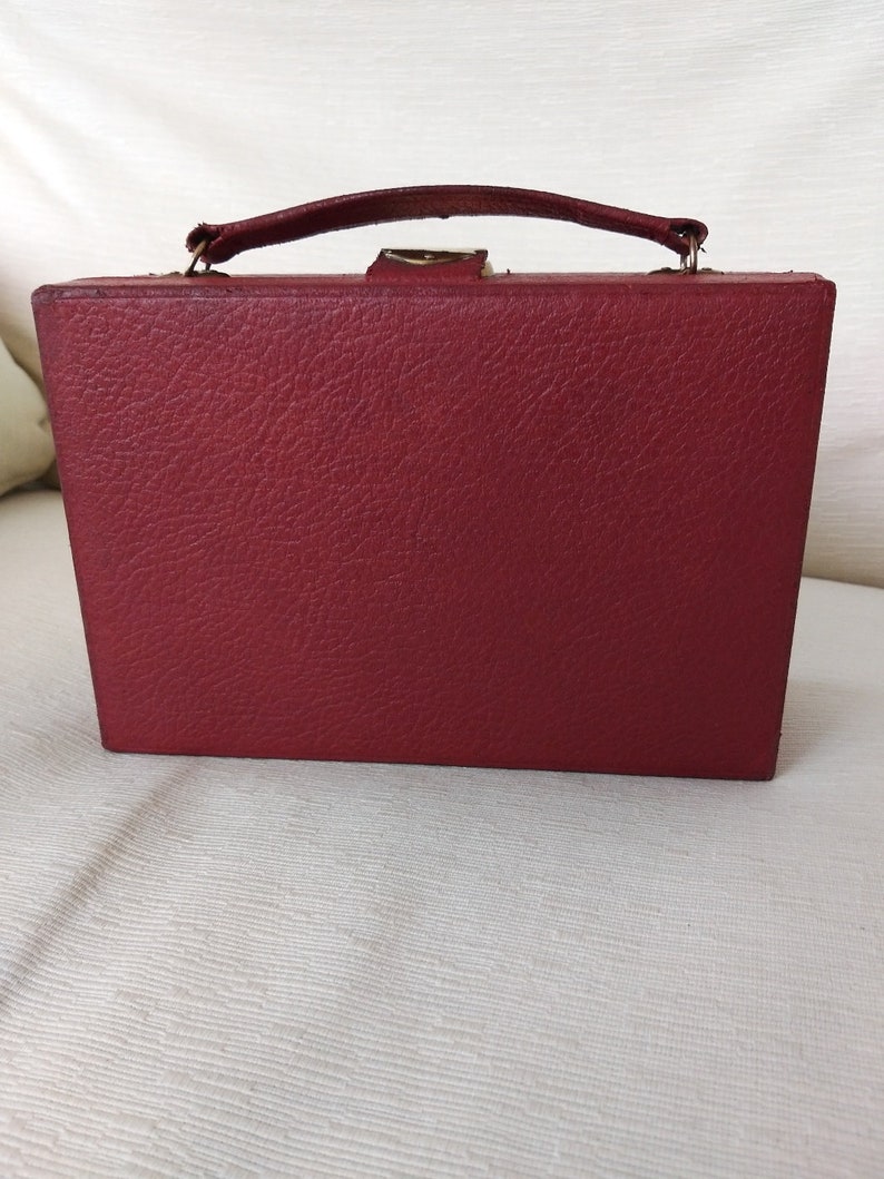 Antique Red Leather Jewellery Case, Travelling Case, Jewellery, Storage